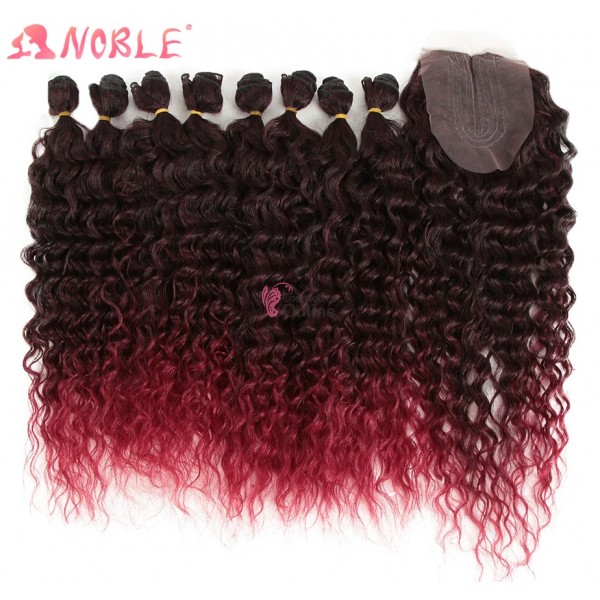 Extensii de par Afro Hair Water Wave Curly cu Closure de 50 cm Brunet cu Roscat Cod 50103240